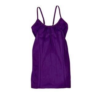 NUX Women’s Med Dark Purple Spaghetti Strap Tank Top built-in Unpadded Sportbra